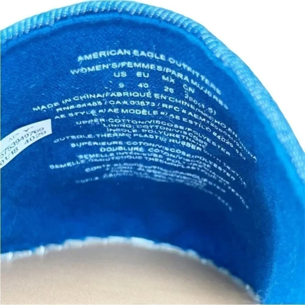 American Eagle Shoes Espadrilles Mules Embroidered Denim Blue White Size 9 New